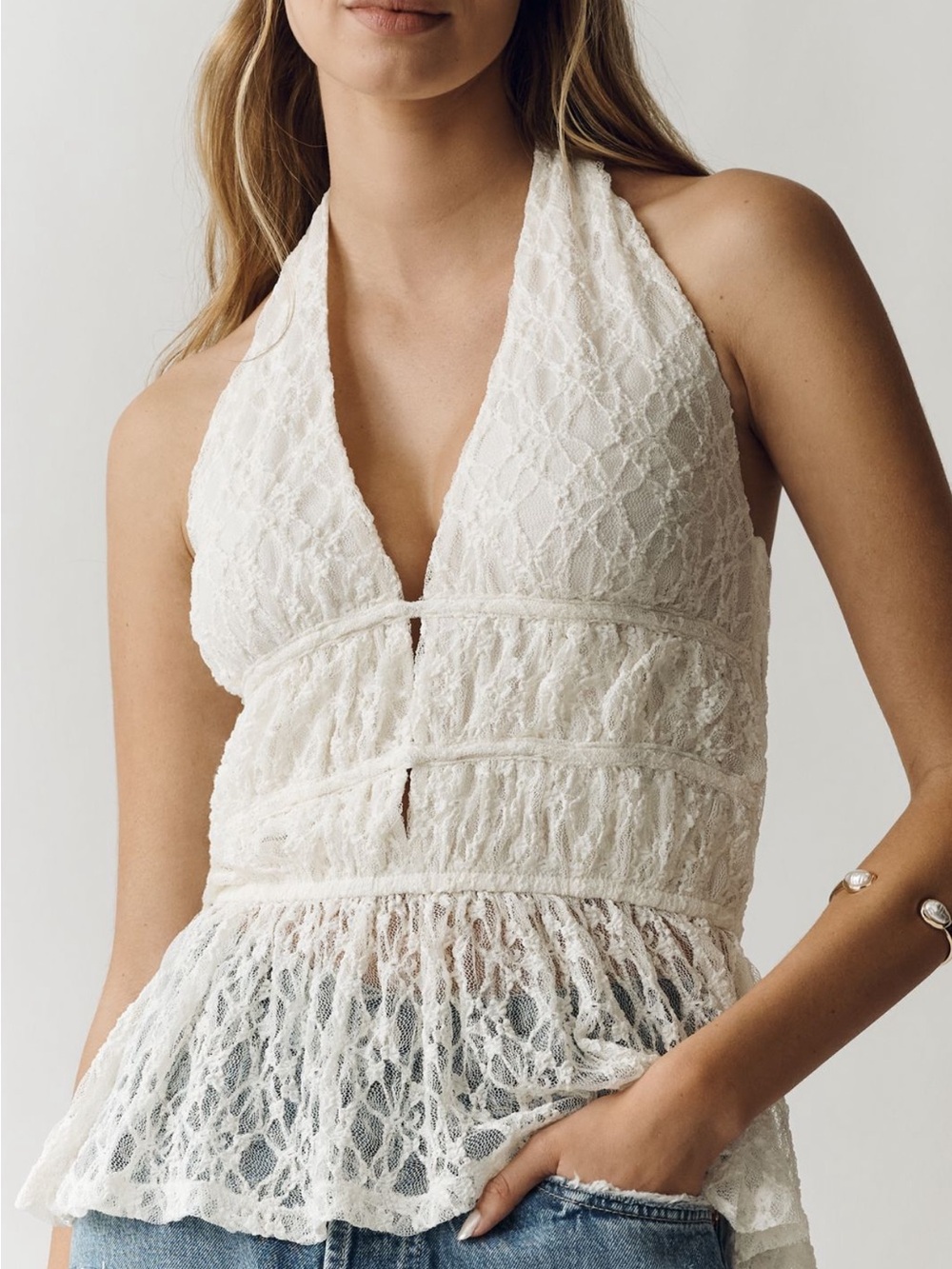 Anthro! Lace Plunge Halter